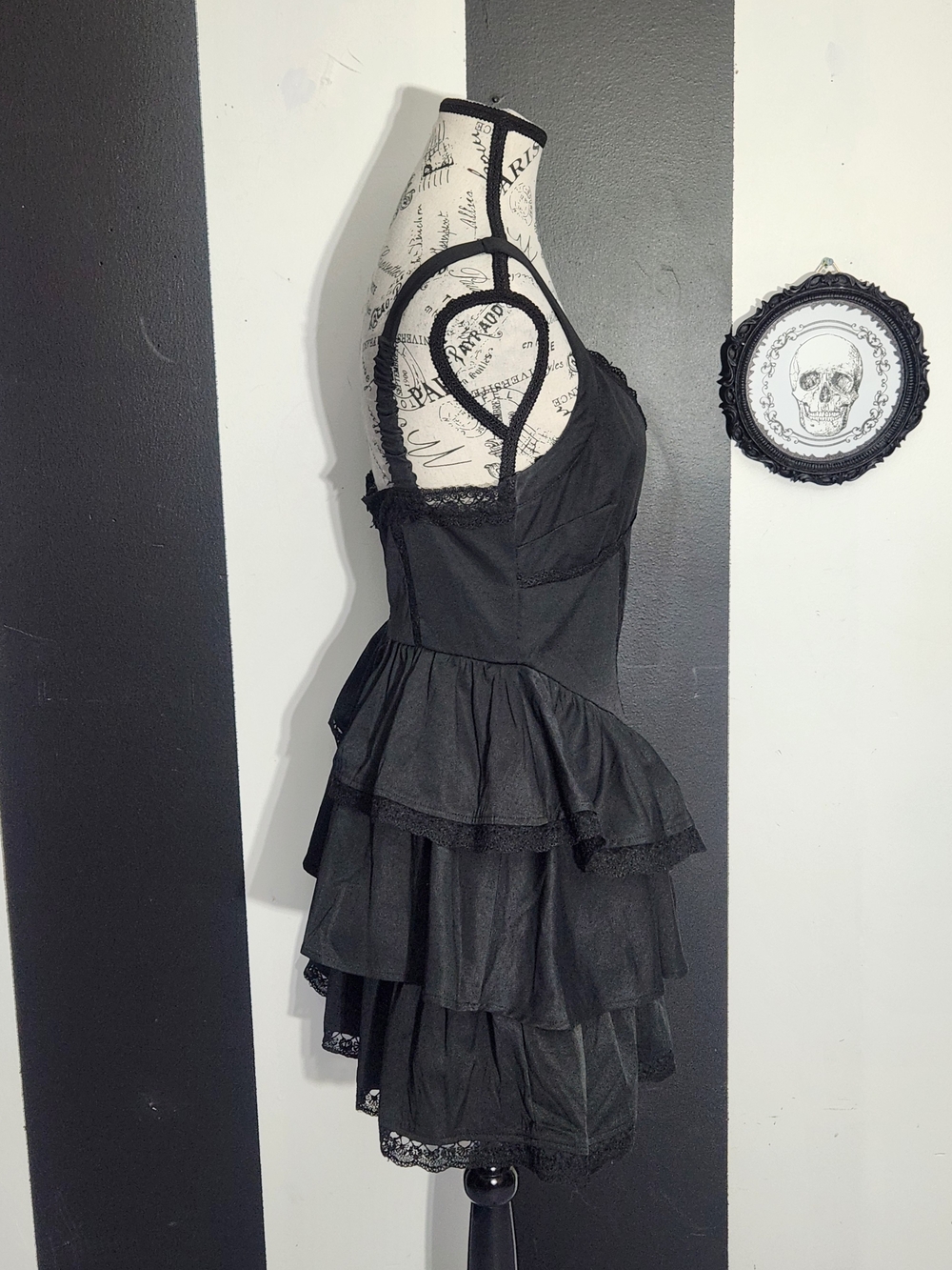 Gothic Black Ruffled Mini Dress - Picture 3 of 6